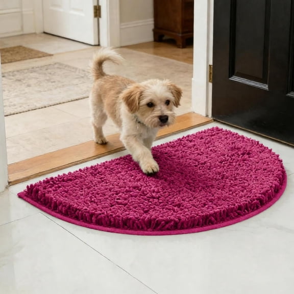 MK Gdledy Half Round Pet Carpet Microfiber Chenille Non-Slip Bathroom Bath Rug Super Absorbent Quick Drying Shower Mat Soft Shaggy Bathtub Rugs Machine Washable Semi Circle Floor Decor Mat