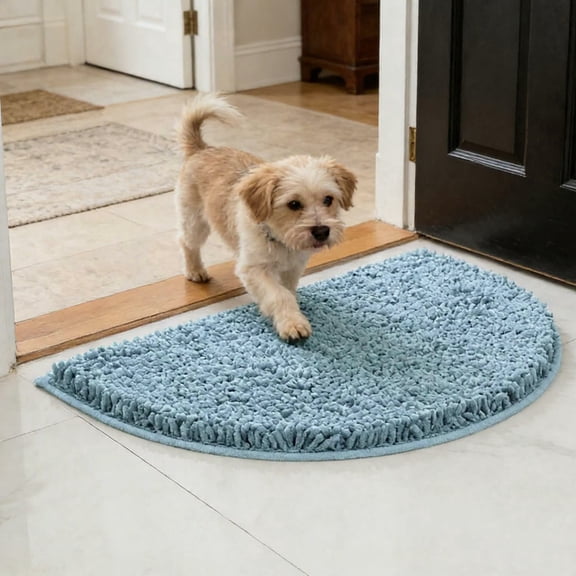 MK Gdledy Half Round Pet Carpet Microfiber Chenille Non-Slip Bathroom Bath Rug Super Absorbent Quick Drying Shower Mat Soft Shaggy Bathtub Rugs Machine Washable Semi Circle Floor Decor Mat