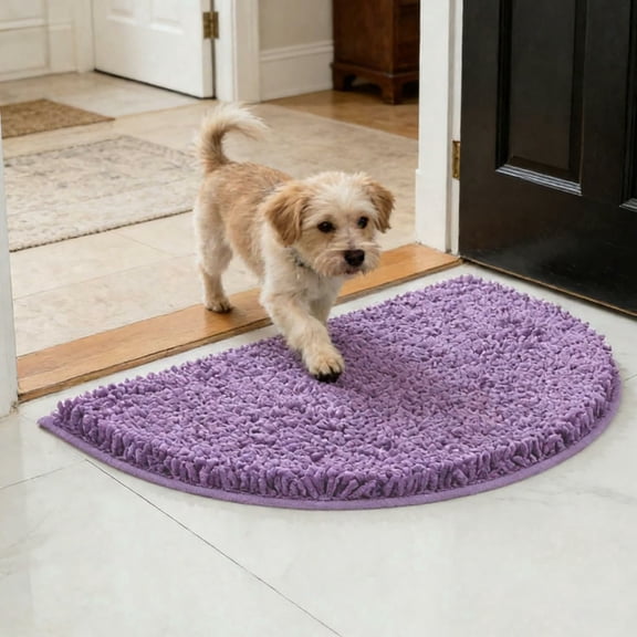 MK Gdledy Half Round Pet Carpet Microfiber Chenille Non-Slip Bathroom Bath Rug Super Absorbent Quick Drying Shower Mat Soft Shaggy Bathtub Rugs Machine Washable Semi Circle Floor Decor Mat