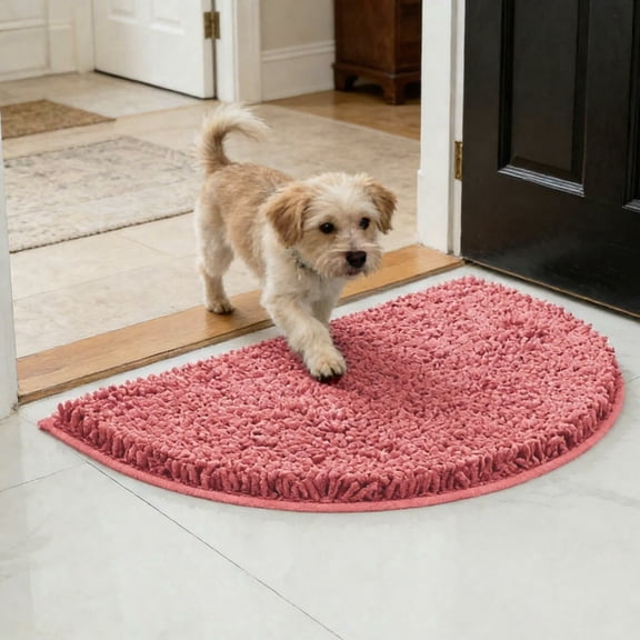 MK Gdledy Half Round Pet Carpet Microfiber Chenille Non-Slip Bathroom Bath Rug Super Absorbent Quick Drying Shower Mat Soft Shaggy Bathtub Rugs Machine Washable Semi Circle Floor Decor Mat