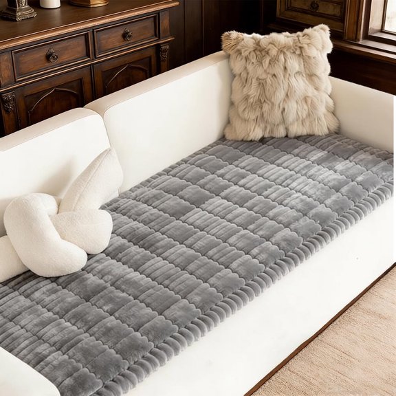 Luxury Chenille Sofa Cushion Ultra-Soft & Skin-Friendly Non-Slip Couch Cover Pet Proof Stain Resistant Decorative Sofa Mat,Dark Grey,28"×83"