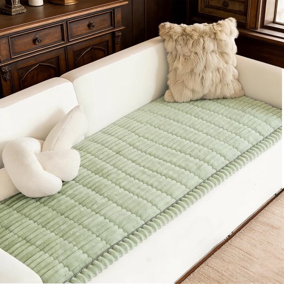 Luxury Chenille Sofa Cushion Ultra-Soft & Skin-Friendly Non-Slip Couch Cover Pet Proof Stain Resistant Decorative Sofa Mat,Green,24"×24"