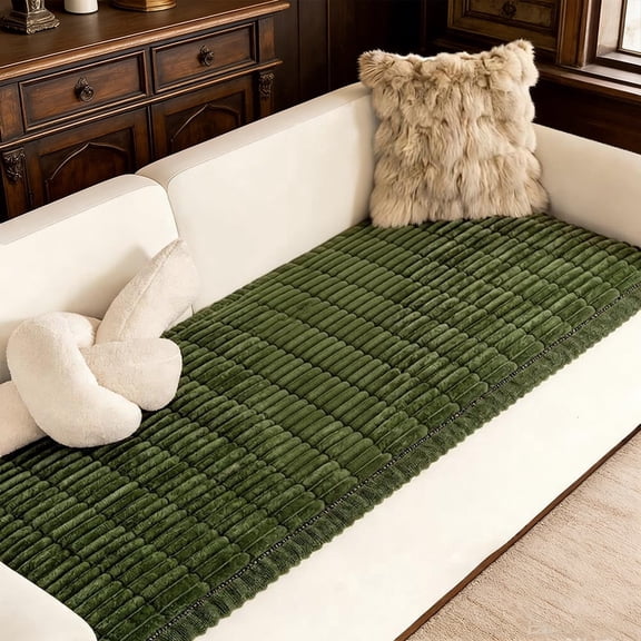 Luxury Chenille Sofa Cushion Ultra-Soft & Skin-Friendly Non-Slip Couch Cover Pet Proof Stain Resistant Decorative Sofa Mat,Dark Green,28"×83"