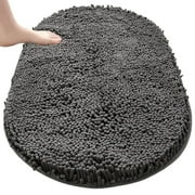 MK Gdledy Chenille Oval Bath Rug 16x24, Rubber Backing Quick Dry Washable Microfiber Mats, Grey