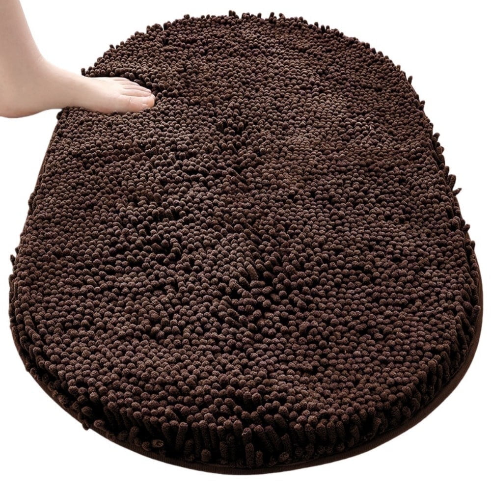 MK Gdledy Chenille Oval Bath Rug 20x32, Rubber Backing Quick Dry Washable Microfiber Mats，Brown