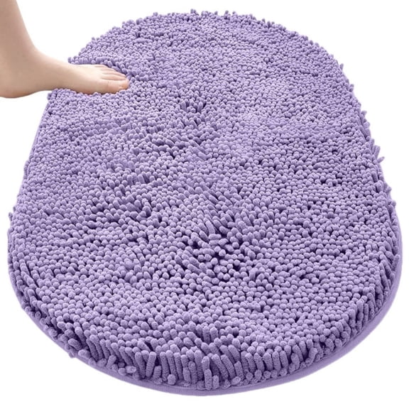 MK Gdledy Chenille Oval Bath Rug 20x32, Rubber Backing Quick Dry Washable Microfiber Mats,Lavender