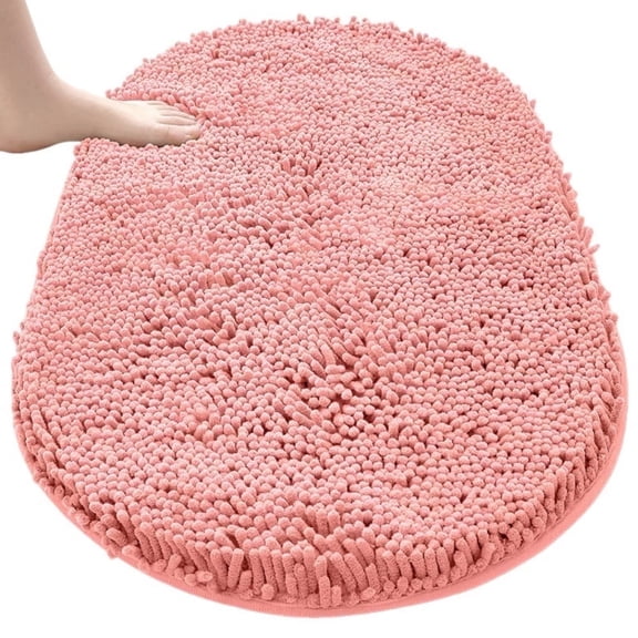 MK Gdledy Chenille Oval Bath Rug 20x32, Rubber Backing Quick Dry Washable Microfiber Mats，Pink