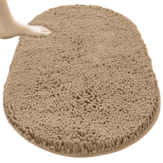 MK Gdledy Chenille Oval Bath Rug 20x32, Rubber Backing Quick Dry Washable Microfiber Mats,Beige