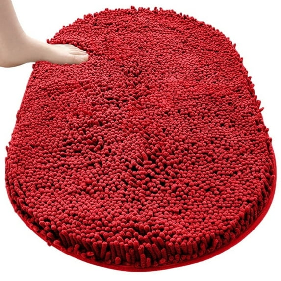 MK Gdledy Chenille Oval Bath Rug 20x32, Rubber Backing Quick Dry Washable Microfiber Mats,Red