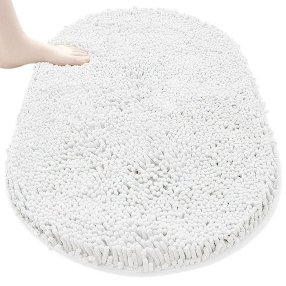 MK Gdledy Chenille Oval Bath Rug 16x24, Rubber Backing Quick Dry Washable Microfiber Mats,White