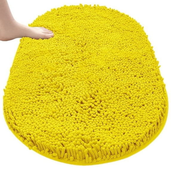 MK Gdledy Chenille Oval Bath Rug 20x32, Rubber Backing Quick Dry Washable Microfiber Mats,Yellow