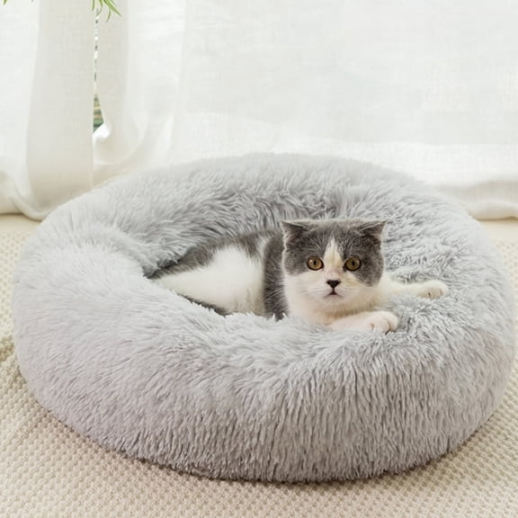 Round Plush Pet Bed for Dogs-Cats 28 inches,Fluffy Soft Warm Calming Dog Bed Sleeping Kennel Nest