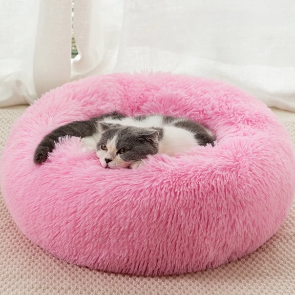 Round Plush Pet Bed for Dogs-Cats 20 inches,Fluffy Soft Warm Calming Dog Bed Sleeping Kennel Nest