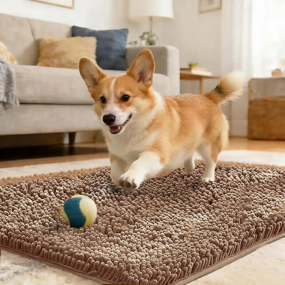 Absorbent Grippy Dog Doormat, Machine Washable Rug for Muddy Paws, Indoor Entrance Pet Bed Mat,16"×24",Khaki