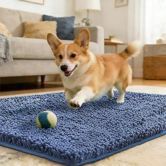 Absorbent Grippy Dog Doormat, Machine Washable Rug for Muddy Paws, Indoor Entrance Pet Bed Mat,16"×24",Misty Blue