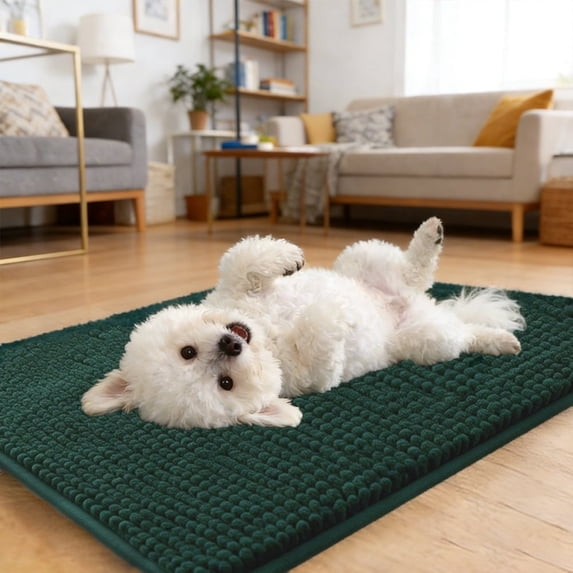 Ultra Absorbent Pet Doormat for Muddy Dog Paws, Machine Washable Soakstopper Rugs Cleaner Floors, Indoor Entrance Door Rug,Dark Green,24"x 36"