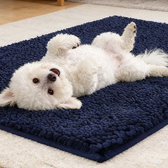 Ultra Absorbent Pet Doormat for Muddy Dog Paws, Machine Washable Soakstopper Rugs Cleaner Floors, Indoor Entrance Door Rug,Dark Blue,18"x 28"