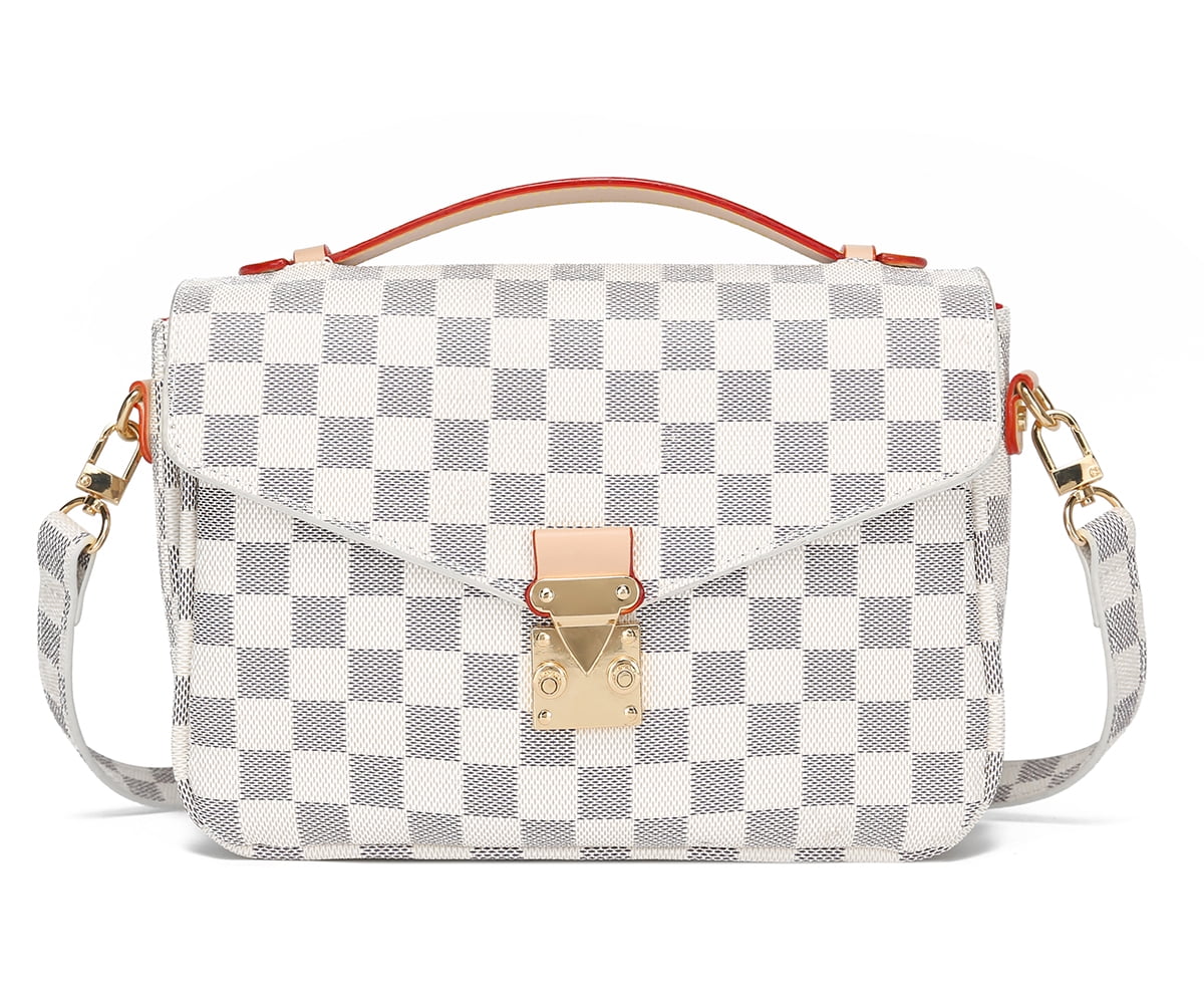 MK Gdledy Fashion Womens Checkered Tote Shoulder Bag With Inner Pouch, PVC Leather  Checkered Cossbody Bag, Big Capacity Handbag, Waterproof And Wearable Purse  Handbag (Cream inside cherry) 