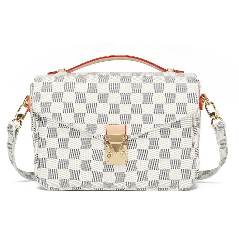 MK Gdledy Women Handbags Checkered Tote Shoulder Bag with inner pouch  Womens Crossbody bag- PU Vegan Leather -Cream 