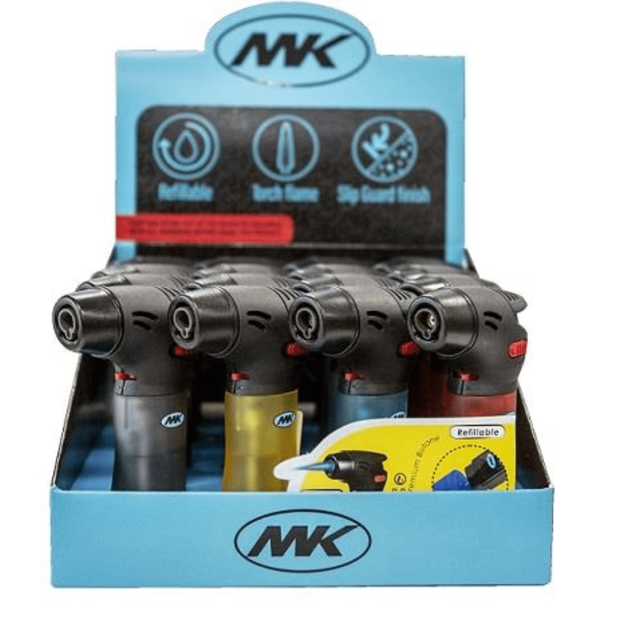 MK Lighter, 16Pcs Assorted Colors Torch Lighters Butane, Ideal to use as Kitchen, Candle, Camping, BBQ, Windproof Lighters, Refillable Lighters (Gas Included Colors May Vary)