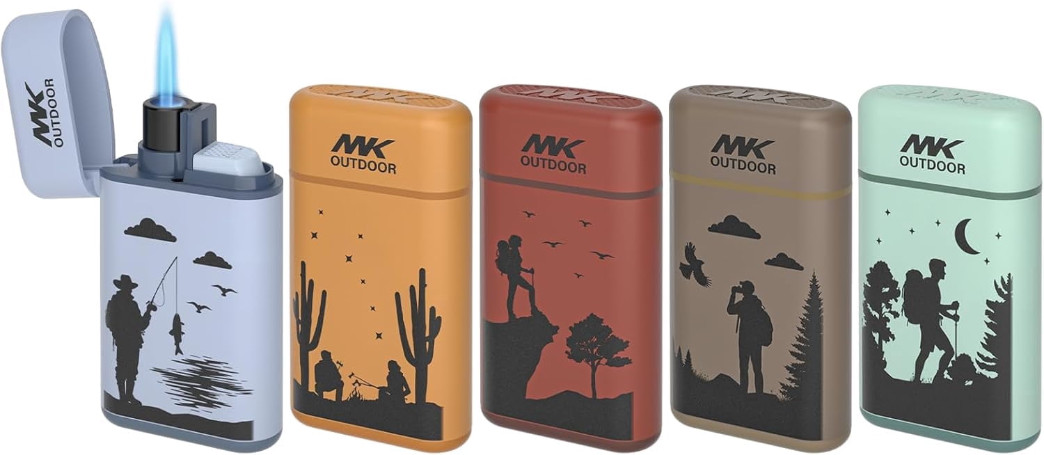 MK Rechargeable Butane Fuel Lighter, Windproof Torch Flame Design, Suitable for Candles, Barbecue, Camping and Daily Use (5 PCS)