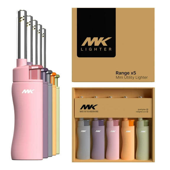 MK Lighter 5PCS Candle Lighters, Windproof Flame, Ideal as Lighters for Candle, BBQ Lighters, Camping Lighters, Outdoor Lighters, Butane Refillable Lighters, Multipurpose Lighters (PASTEL-5PC)
