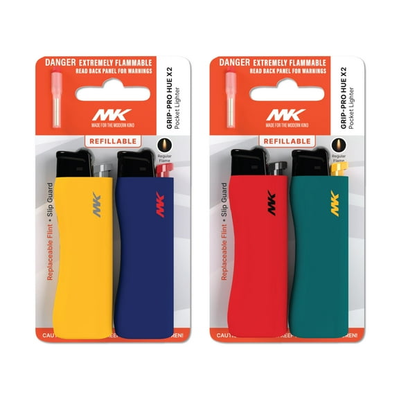 MK Lighter 9G Flint Strike Refillable Lighters with 2 Replace Flints, Ideal to use as Candle Lighters, BBQ Lighters, Butane Lighters, Classic Pocket Lighters，Assorted Colors (Hue-4PC)