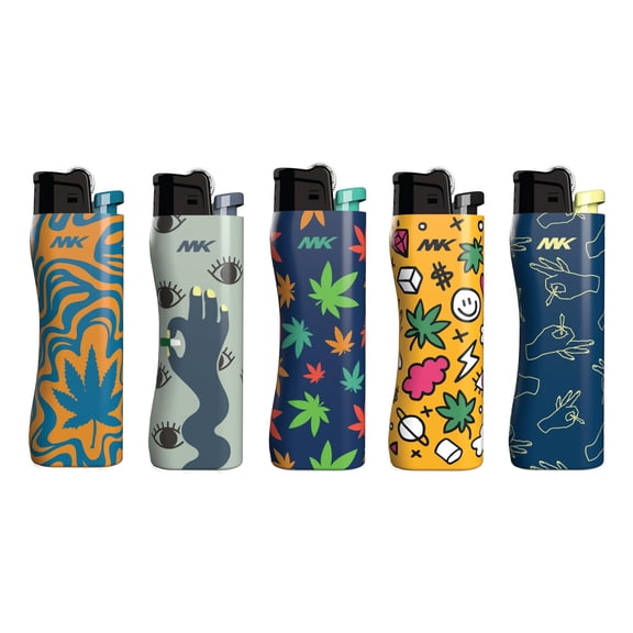 MK Lighter 9G Soft Flame Flint Strike Refillable Lighters, Ideal to use as Candle Lighters, BBQ Lighters, Butane Lighters, Classic Pocket Lighters (Plant-5PC)