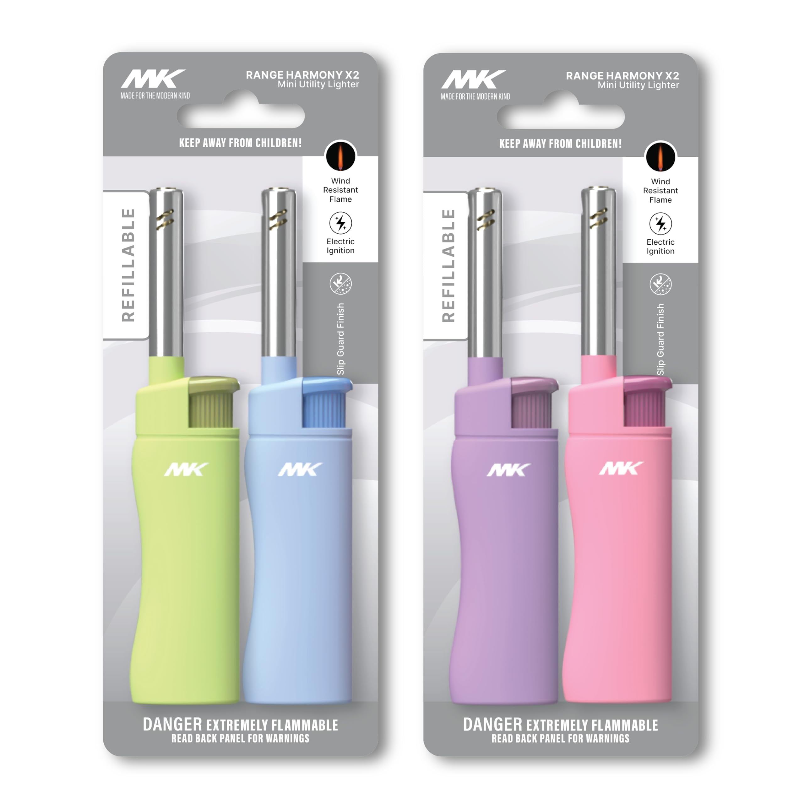 MK Lighter Candle Lighters, Windproof Flame, Ideal as Lighters for Candle, BBQ Lighters, Camping Lighters, Outdoor Lighters, Butane Refillable Lighters, Harmony Series, Ship Random Colors (4)