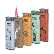 MK Rechargeable Butane Lighter with Wind-Resistant Dual-Flame Technology Red and Blue, Designed for Candles, Barbecue, Camping, Outdoor Activities, and Everyday Use   Pack of 5 Units