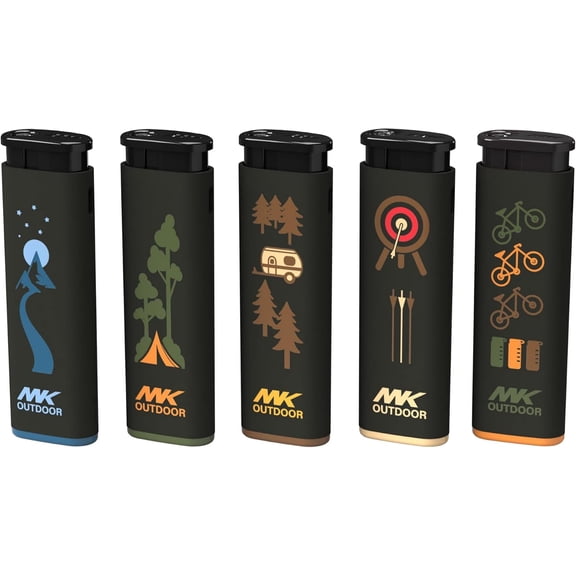 MK Rechargeable Butane Fuel Lighter, Windproof Portable Daily Use, Blue and Red Flame (5 PCS)