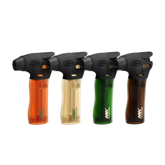 MK Lighter Outdoor Series Navigator, 4Pcs Assorted Colors and Designs Refillable Butane Torch Flame Lighter, Ideal for use Kitchen, Candle, BBQ, Multipurpose, Survival, Emergency, Preparation