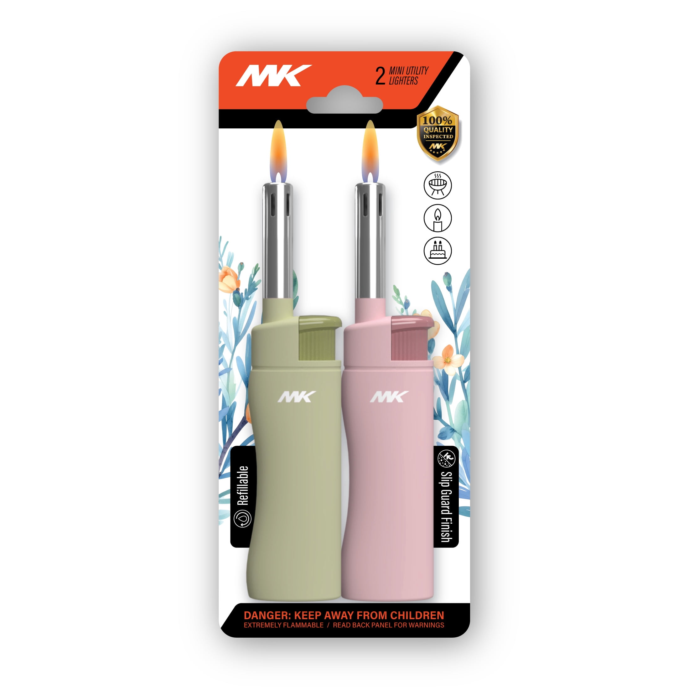 MK Lighter Refillable Mini Utility Lighter - Pastel Series - 2 Pack