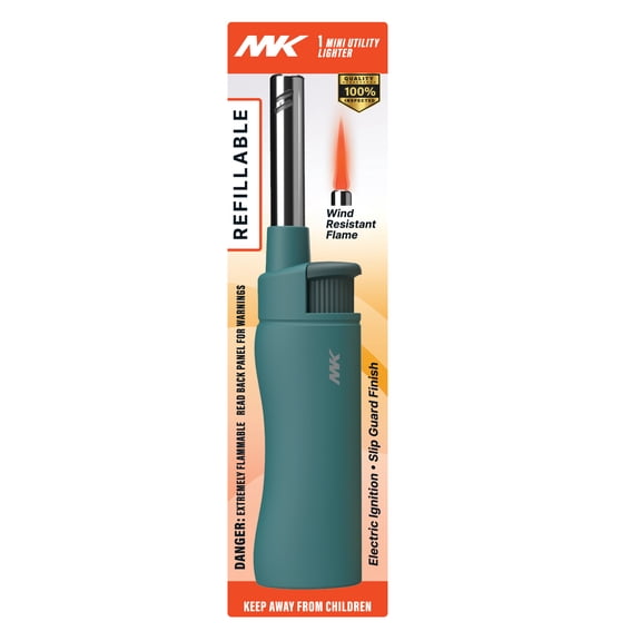 MK Mini Butane Utility Lighter, Refillable Wind-Resistant Torch, 1-Pack, Assorted Colors