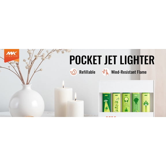M-K Jet Flame Torch Lighters, Windproof, Refillable, Multi-Purpose (5 Pack)