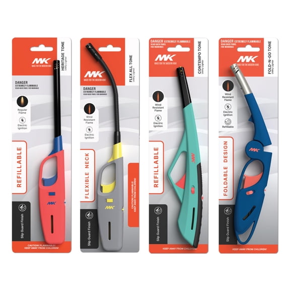 MK Lighters, Multi-Purpose Classic and Flex Wand Candle Lighters, Assorted Long Durable Lighters, Ideal for Candles, Camping, Outdoor Lighters (Family Pack-3-A)