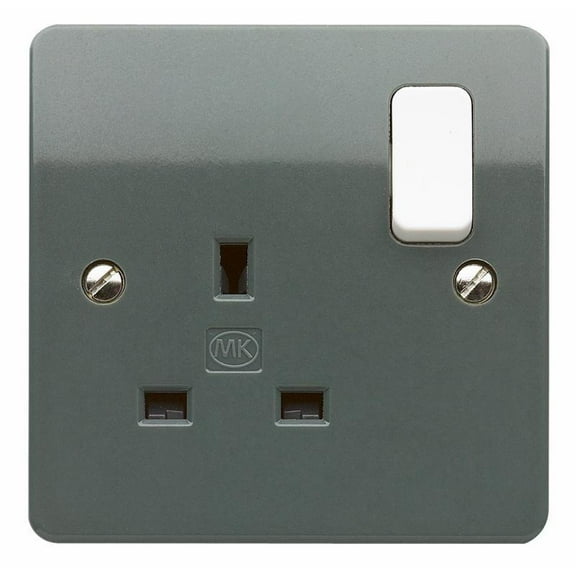 MK - Logic Plus 13A 1 Gang DP Switched Socket, Grey with White Rocker