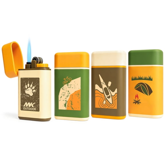 MK Pocket Lighter, Outdoor Series,Refillable Butane, Assorted Designs for Camping & Survival,4-Pack