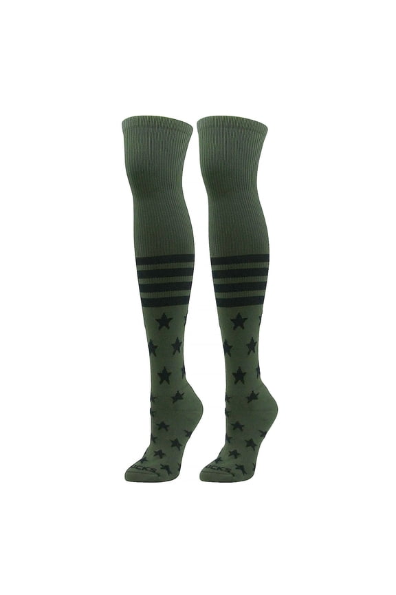 - Over the Knee - USA Flag Stars & Stripes Baseball Football Socks (Olive Black, XS)