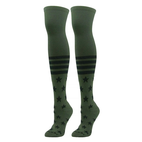 MK SOCKS - Over the Knee - USA Flag Stars & Stripes Baseball Football Socks (Olive Black, XS)