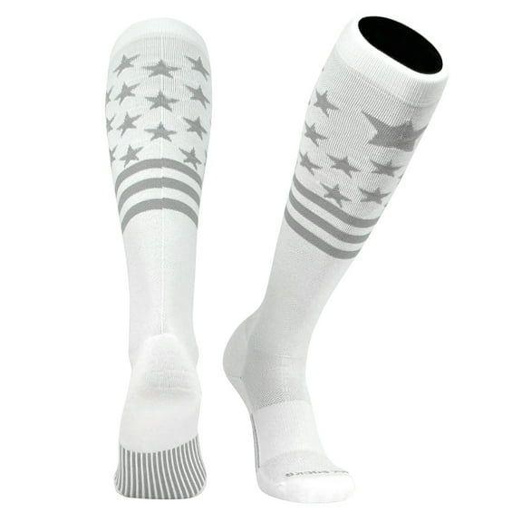 MK SOCKS Patriot USA Flag White Silver Knee-High Long Sports Socks (S)