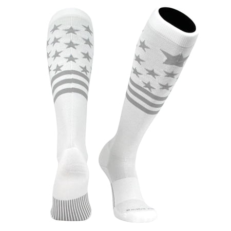 MK SOCKS Patriot USA Flag White Silver Knee-High Long Sports Socks (XL)