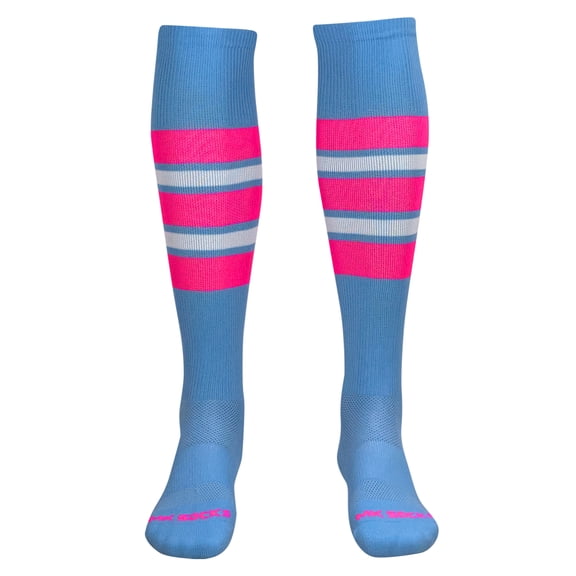 MK Socks Competitor OTC Baseball, Football Socks - Columbia Blue Hot Pink White (XL)