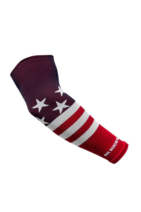 Patriotic Arm Sleeve – Performance Knit Compression, USA made (Navy Red White, M-L)