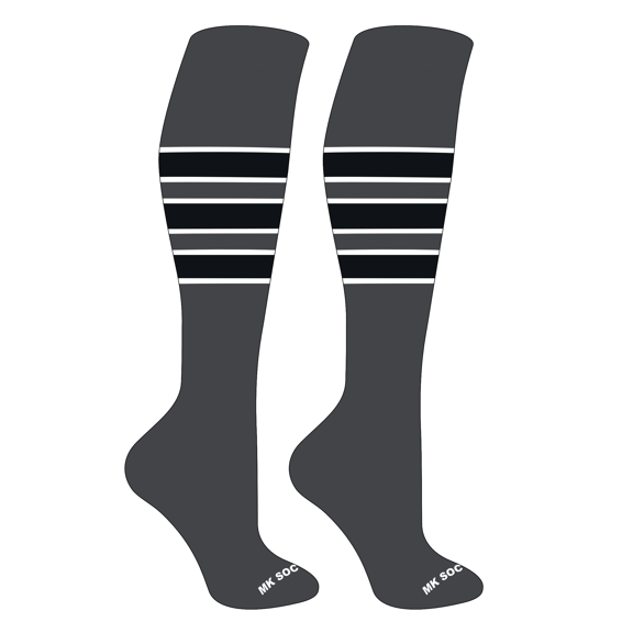 MK Socks Striped Knee High Baseball, Football Socks (C) Granite, White, Black