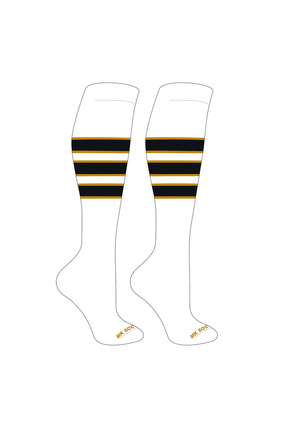 Striped Knee High Baseball, Football Socks (C) White, Old Gold, Black