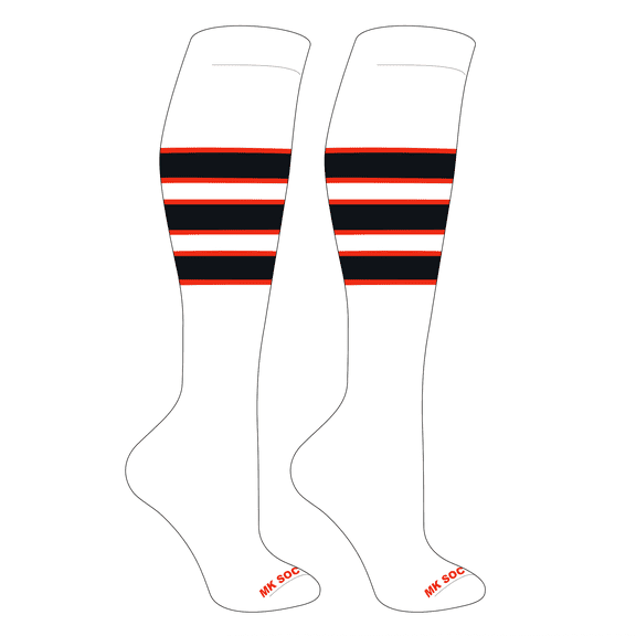 MK Socks Striped Knee High Baseball, Football Socks (C) White, Orange, Black