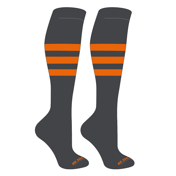 MK Socks Striped Knee High Baseball, Football Socks (A) Granite, TN Orange (S)