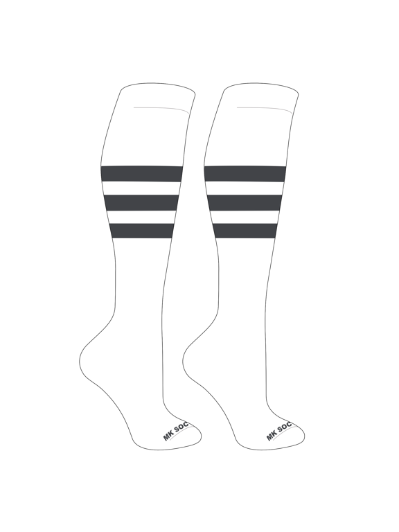 Striped Knee High Baseball, Football Socks (A) White, Granite (S)