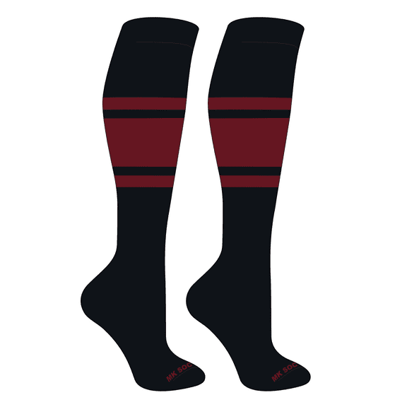 MK Socks Striped OTC Baseball, Softball, Football Socks (B) Black, Cardinal (M)